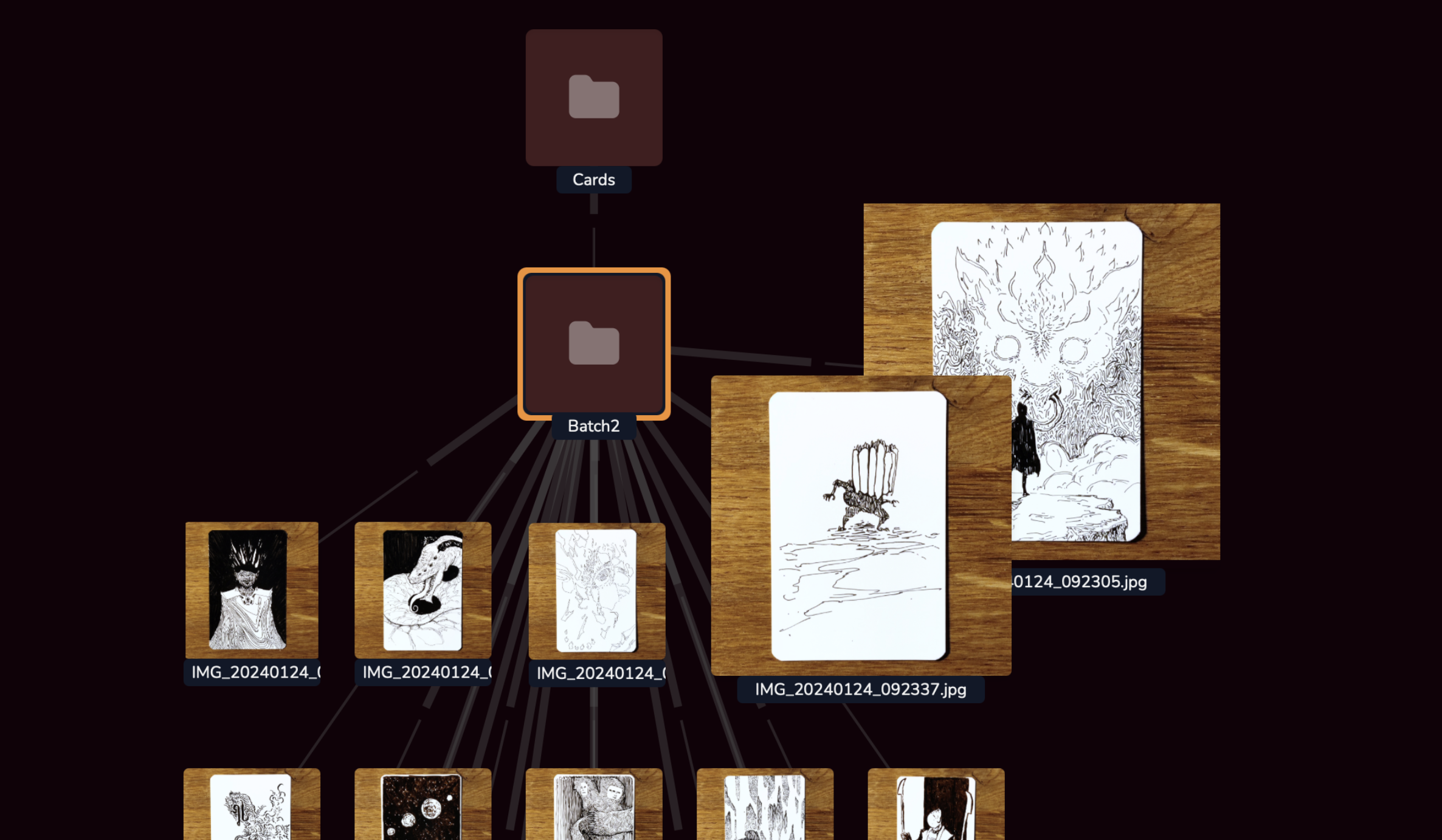 Karta interface showing node-based file organization